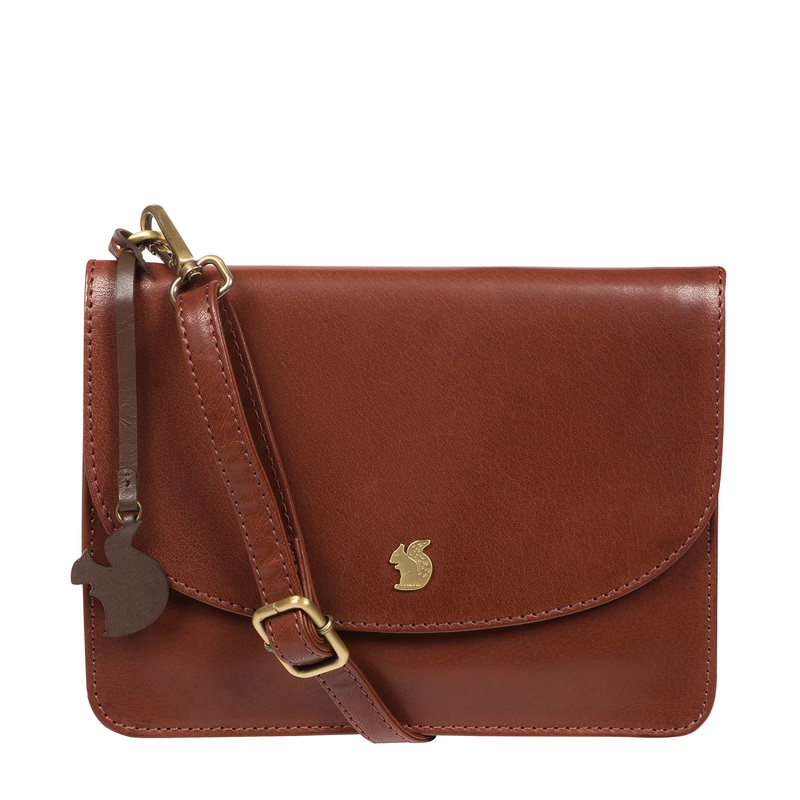 'Cara' Conker Brown Leather Cross Body Clutch Bag