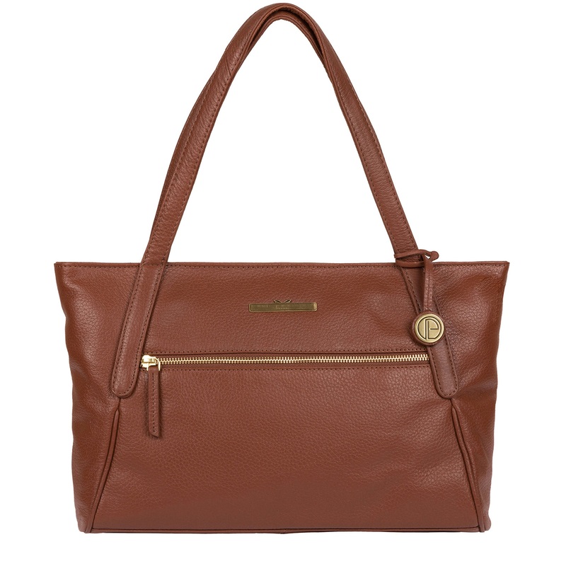 'Carly' Dark Tan Leather Medium Tote Bag