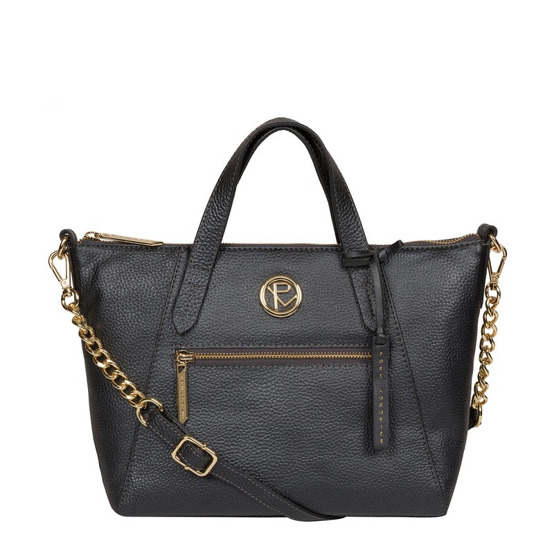 'Claudette' Metallic Blue Steel Leather Handbag