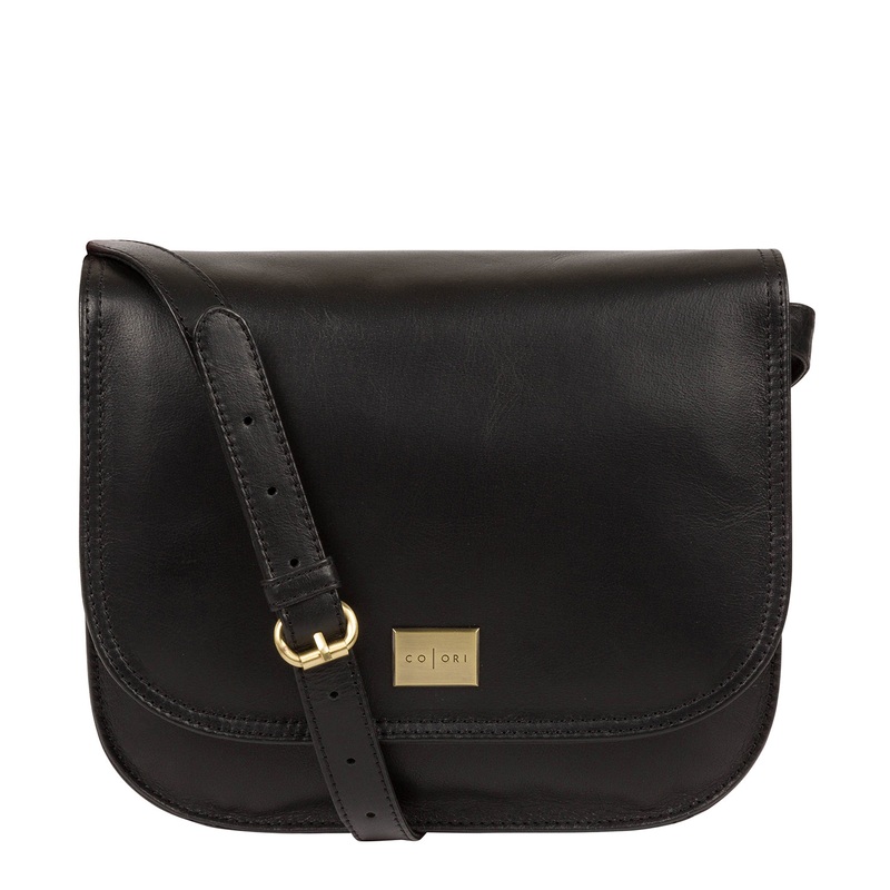'Empoli' Italian-Inspired Black Leather Cross-Body Bag