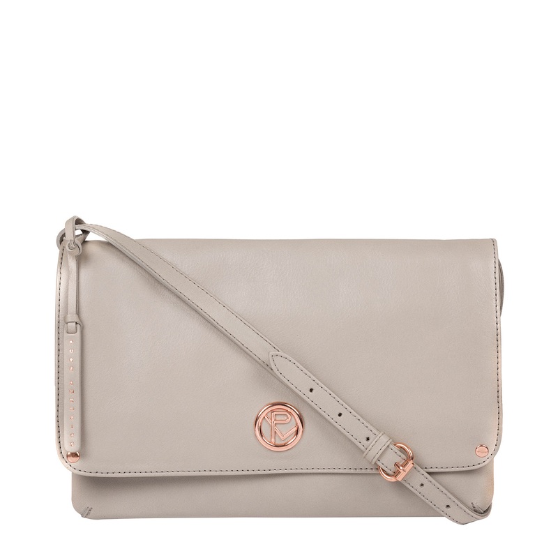 'Ermes' Grey Leather Cross Body Clutch Bag