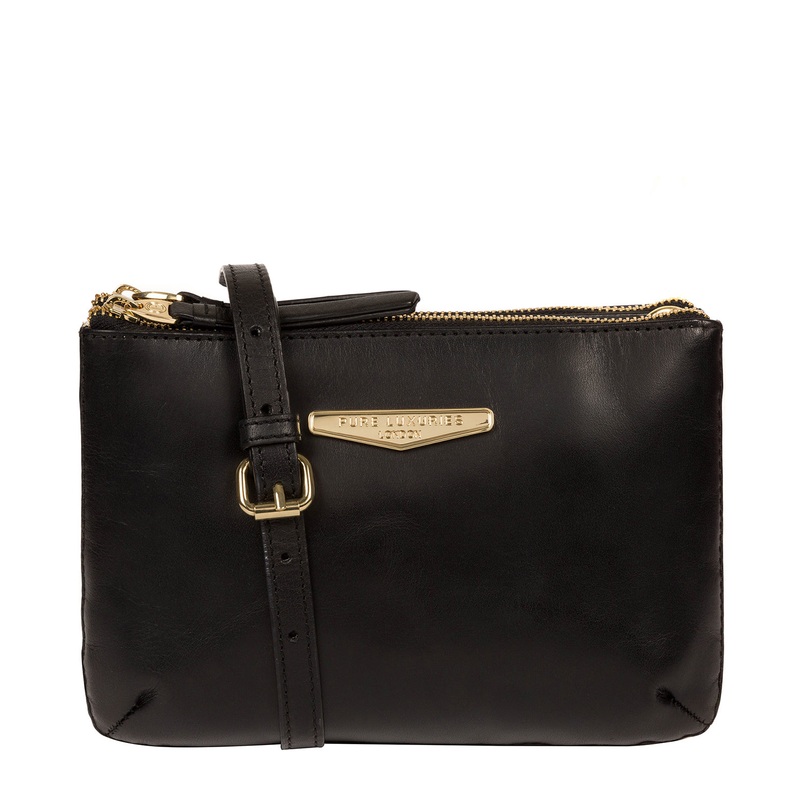 'Gionvanna' Black Vegetable-Tanned Leather Cross Body Clutch Bag