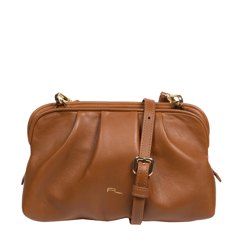 'Halsey' Oak Nappa Leather Cross Body Clutch Bag