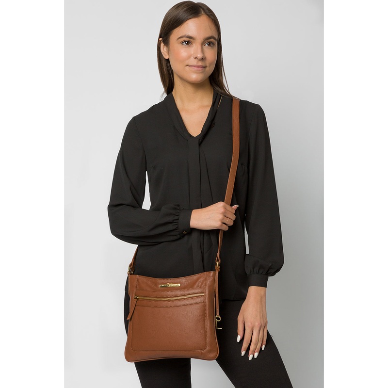 'Lewes' Tan Leather Cross Body Bag