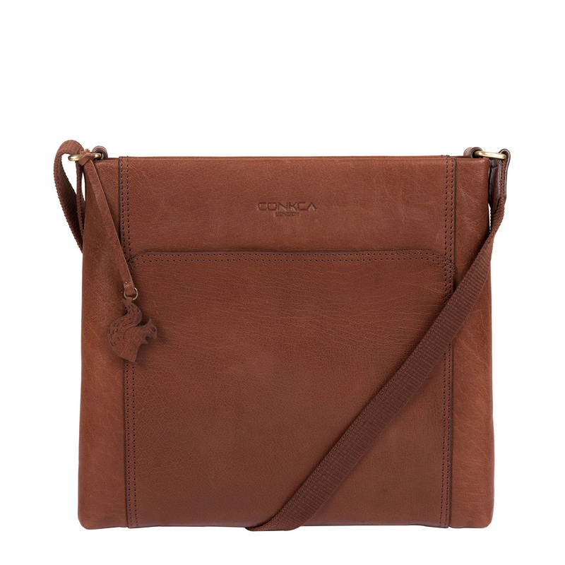 'Lina' Conker Brown Leather Cross Body Bag