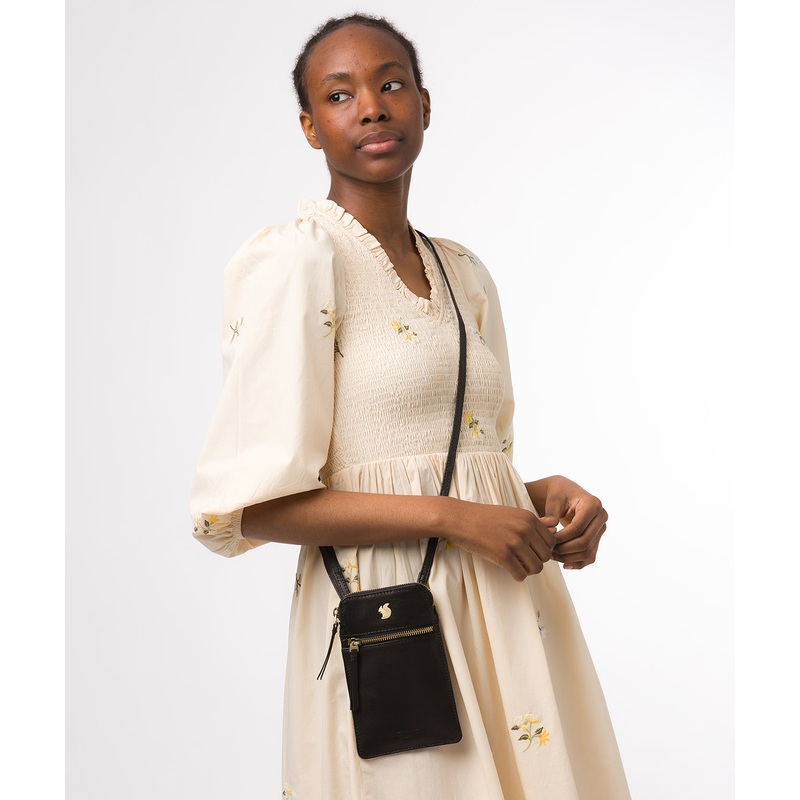 'Bambino' Black Leather Cross Body Phone Bag