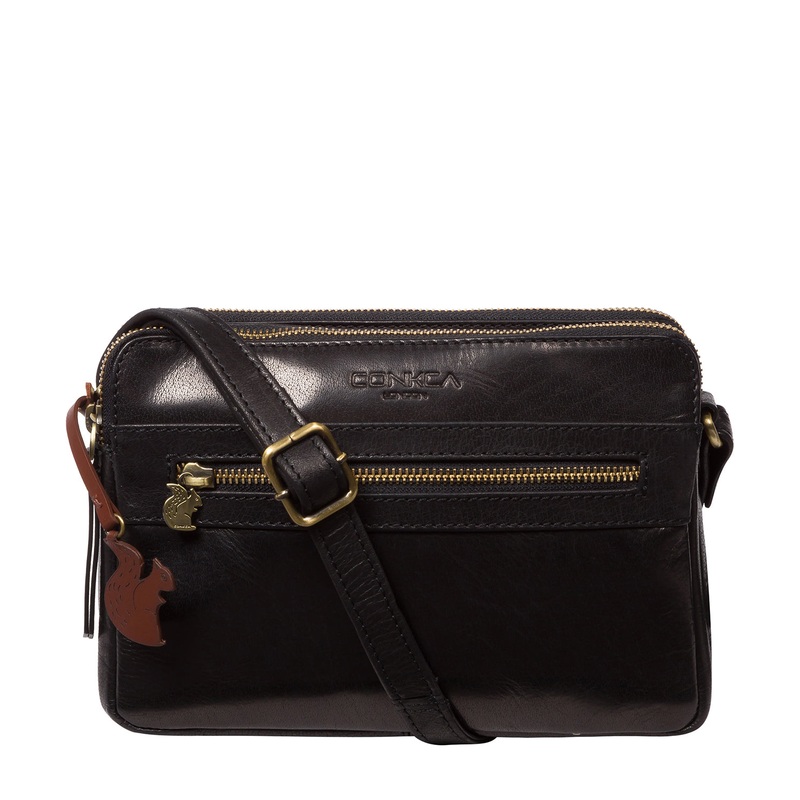 'Drew' Black Leather Cross Body Bag