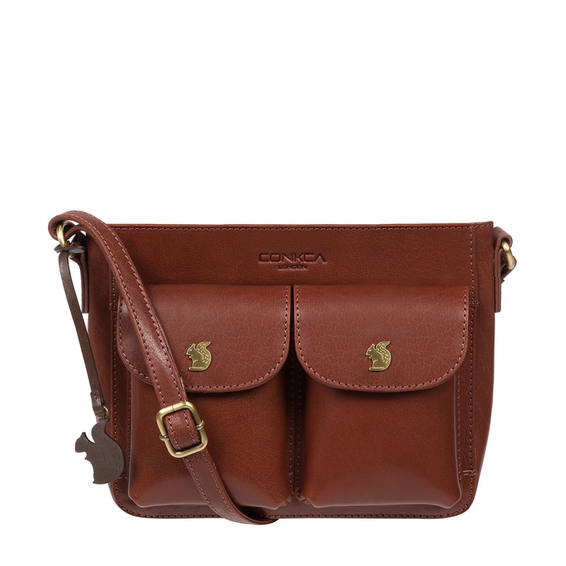 'Eski' Conker Brown Leather Cross Body Bag
