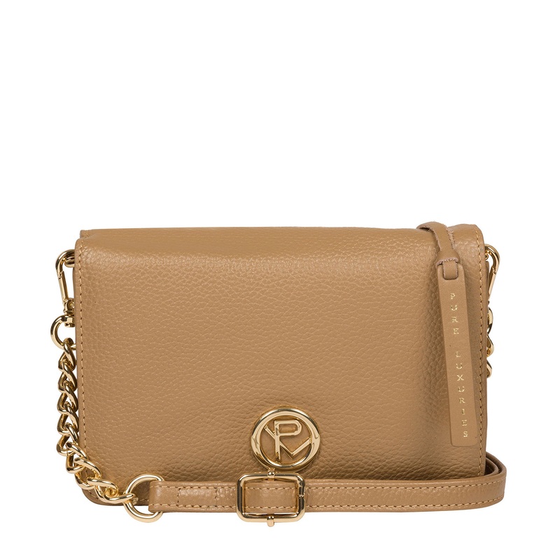 'Esmee' Metallic Champagne Leather Cross Body Clutch Bag