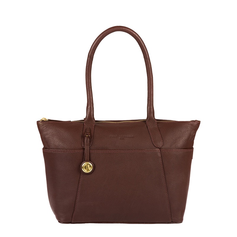 'Eton' Auburn & Gold-Coloured Detail Leather Tote Bag