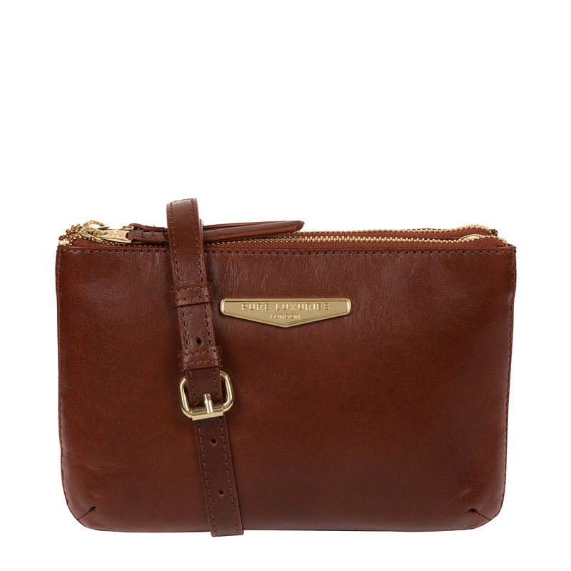 'Gionvanna' Italian Tan Vegetable-Tanned Leather Cross Body Clutch Bag
