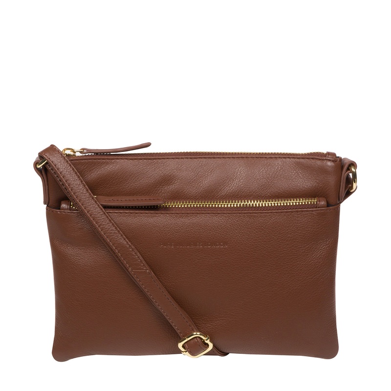 'Hannah' Dark Tan Nappa Leather Cross Body Bag