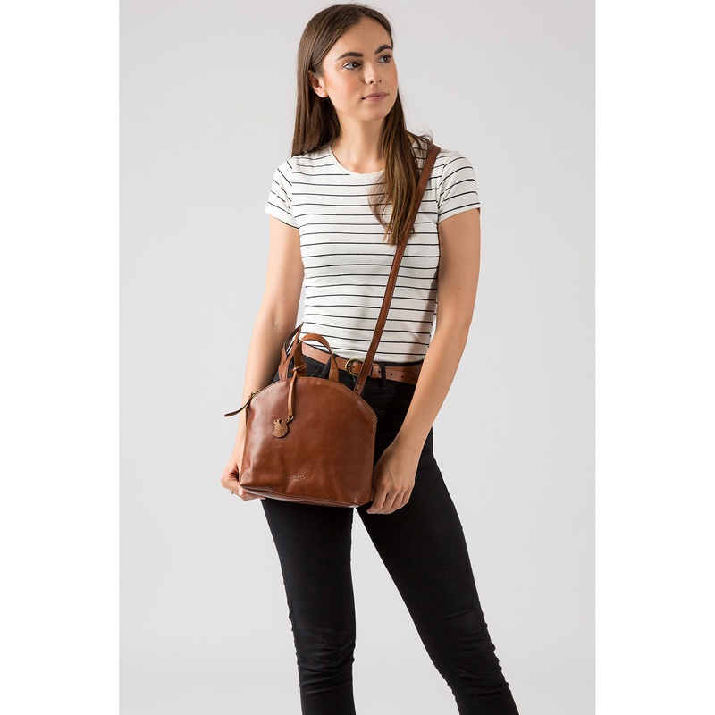 'Ingrid' Conker Brown & Dark Tan Leather Cross Body Bag