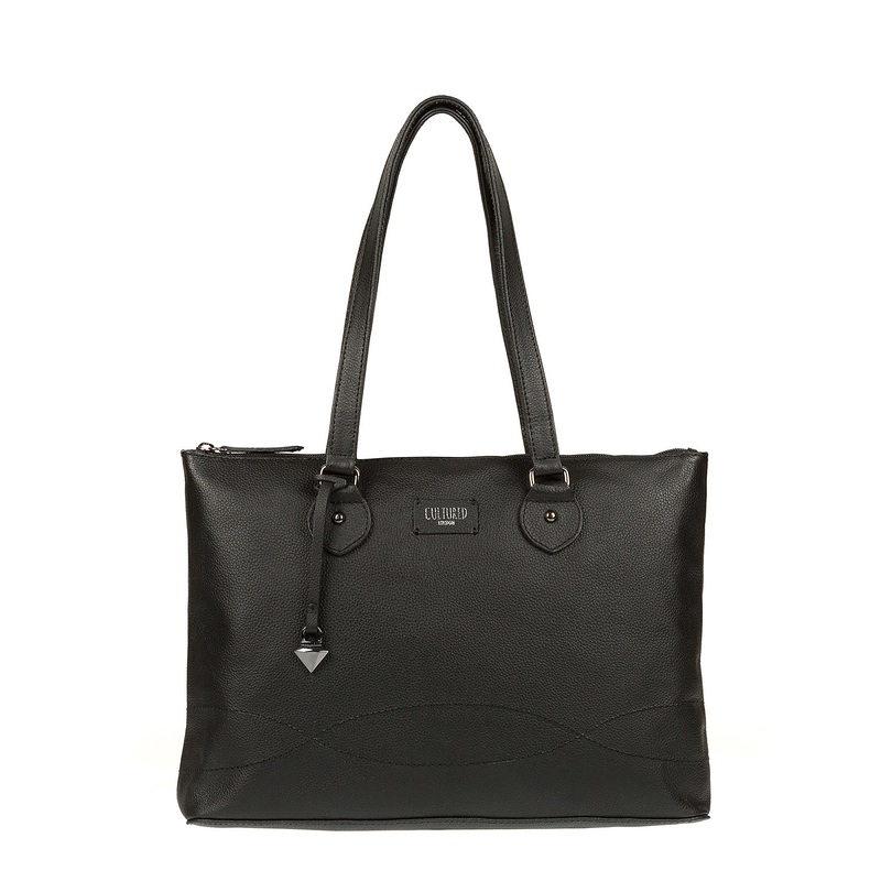 'Ivy' Black Real Leather Tote Bag