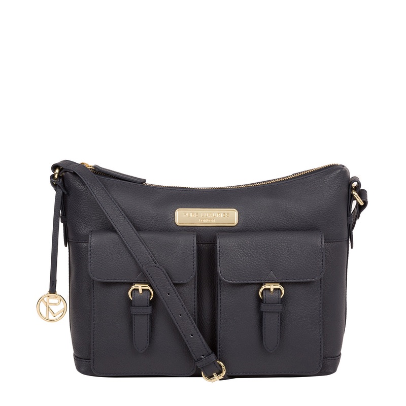 'Jenna' Navy Leather Shoulder Bag