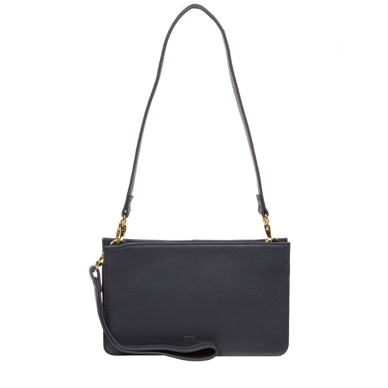 'Layla' Navy Nappa Leather Grab Clutch Phone Bag