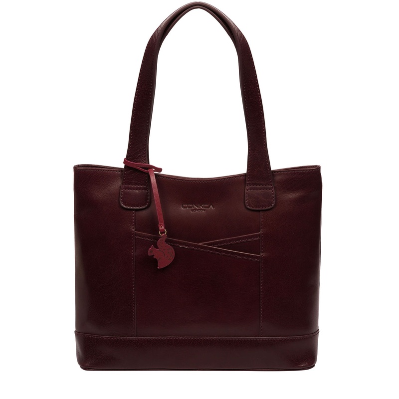 'Little Patience' Plum Leather Tote Bag