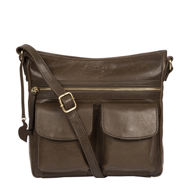 'Bon' Olive Leather Cross Body Bag