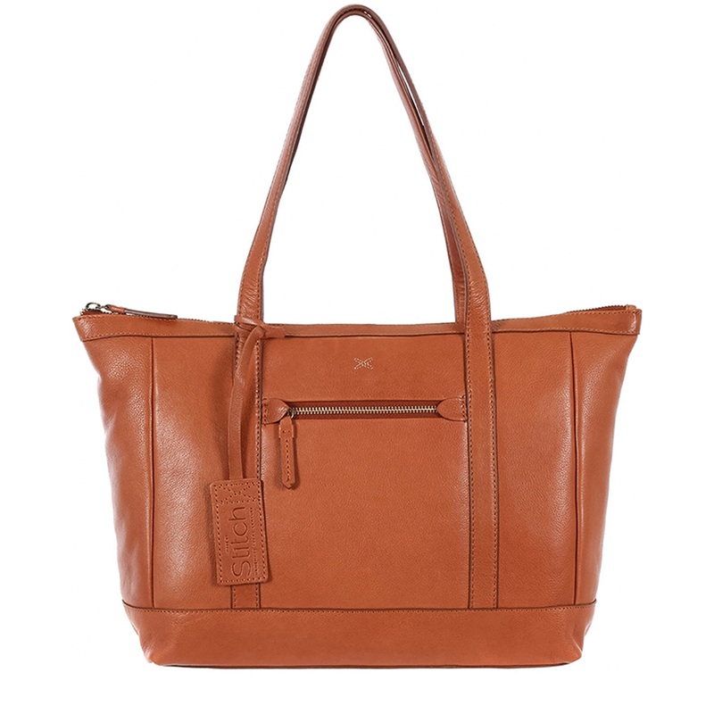 'Ellis' Toffee Leather Tote Bag