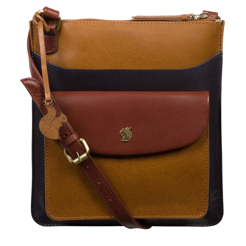 'Lauryn' Navy, Dark Tan & Conker Brown Leather Cross Body Bag