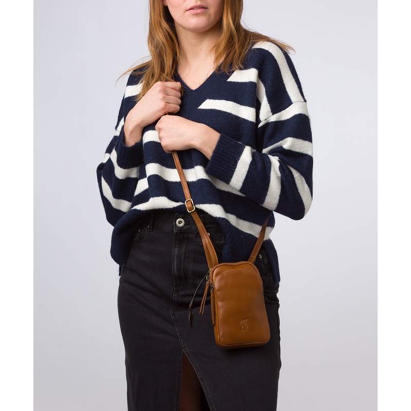'Leia' Dark Tan Leather Cross Body Phone Bag