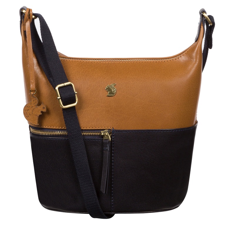 'Little Kristin' Navy & Dark Tan Leather Shoulder Bag