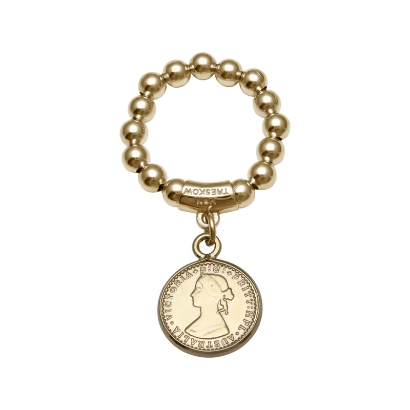 Von Treskow 9CT Gold 4mm Bead Stretchy Ring w/ Mini Token