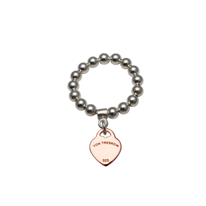 Von Treskow Single Strand Stretch Ring w/ Mini VT Flat Heart - Rose Gold