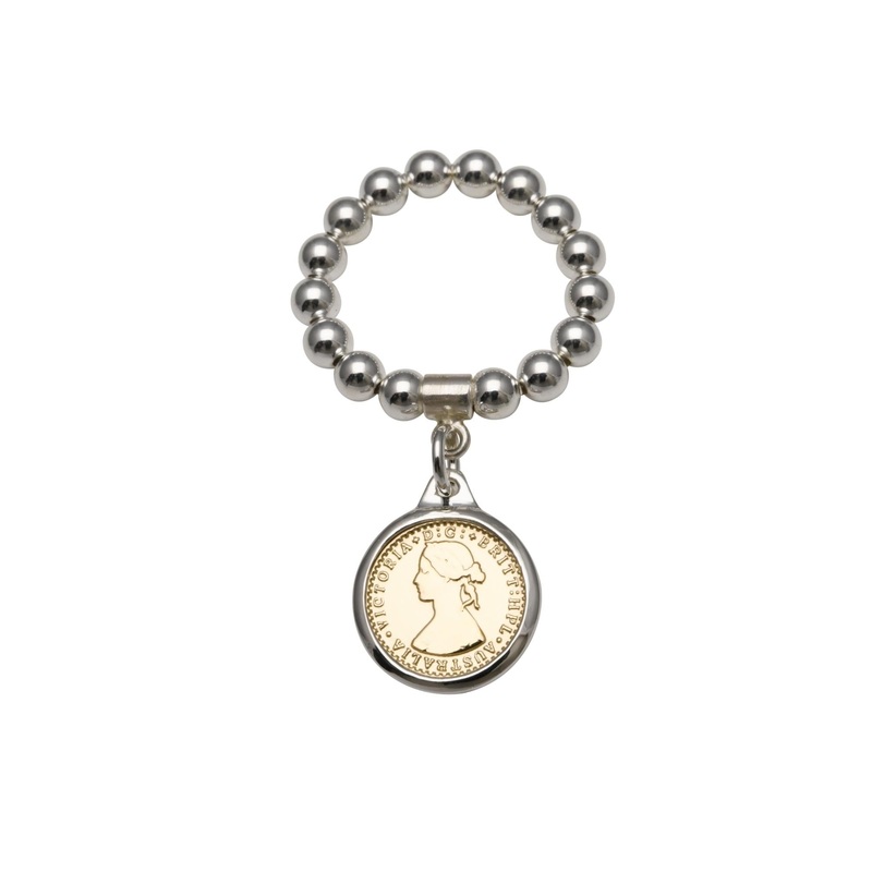 Von Treskow Single Strand Stretch Ring w/ Yellow Gold Mini Token Coin