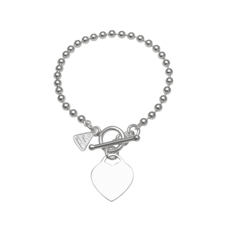 Von Treskow Thick Ball Chain Bracelet w/ Toggle & Large Flat Heart