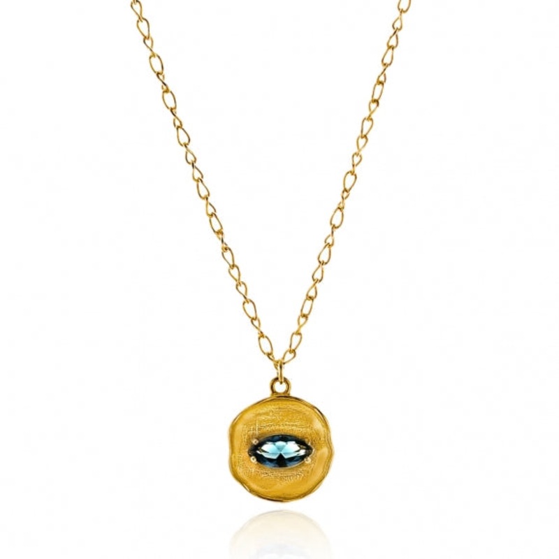 Gregio Funky Metal Yg Necklace w/ Blue Cz - Gold