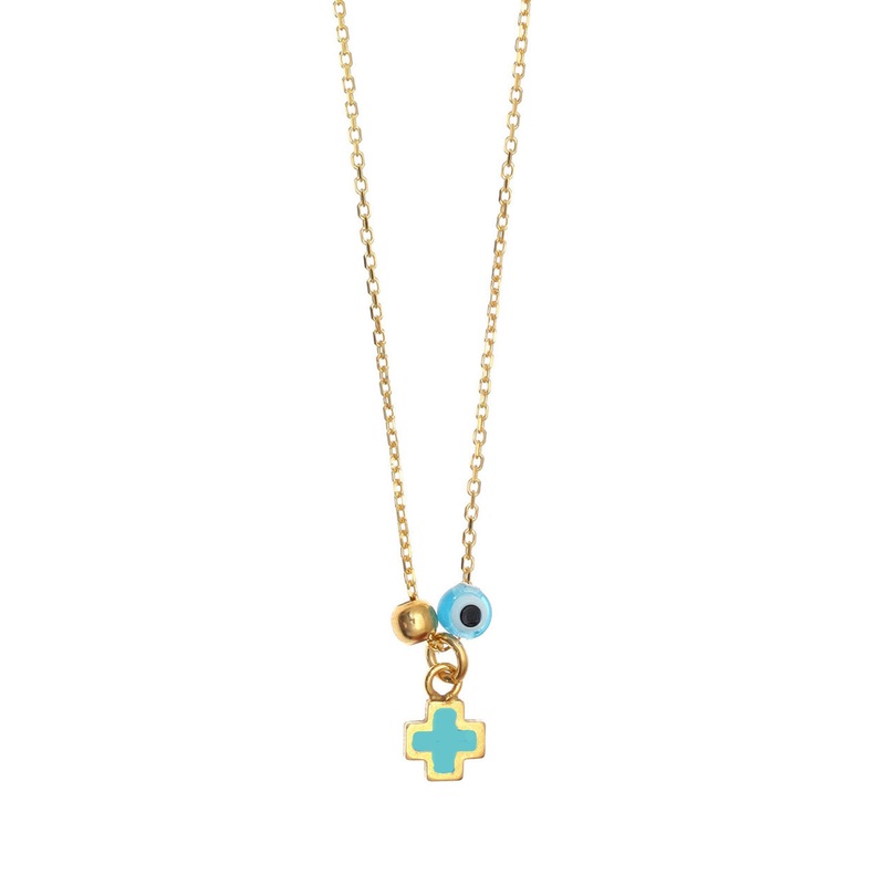 Gregio Necklace W/ Blue Enamel Cross - Gold