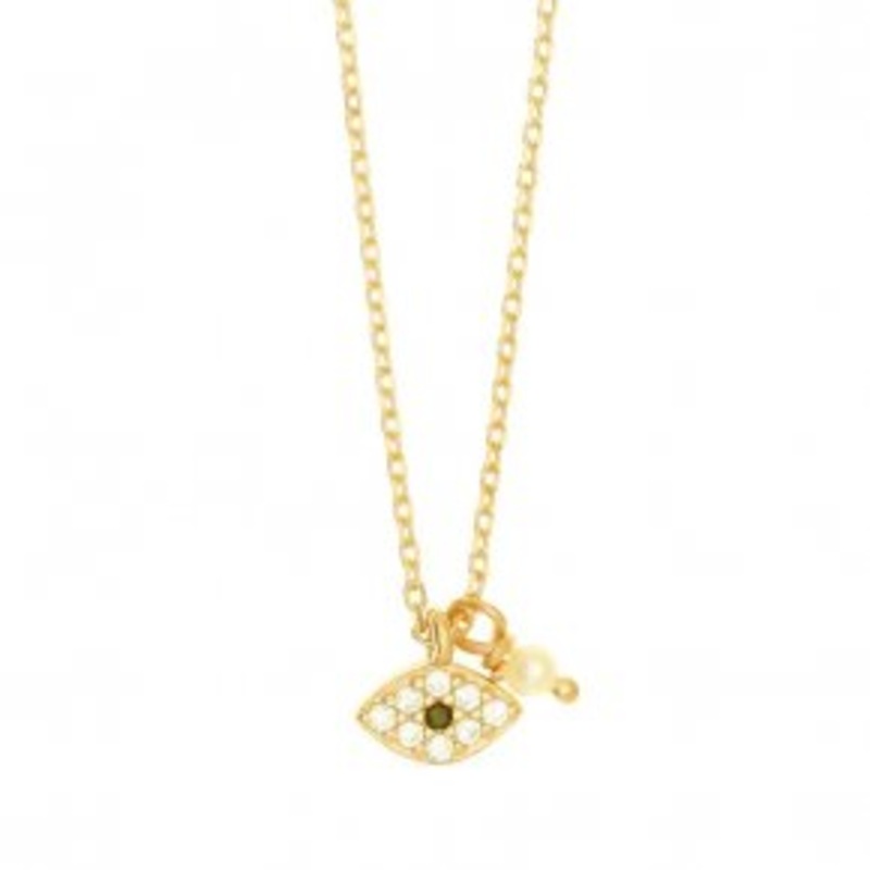 Gregio Necklace W/ Cz Eye and Pearl- Gold