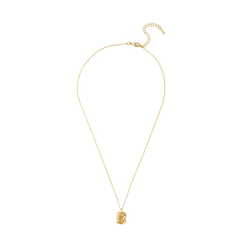 Mocha Bubble Initial Necklace - B - Light Gold