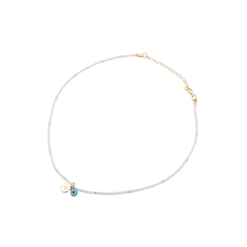 Mocha Reborn Mykonos Evil Eye Necklace- White