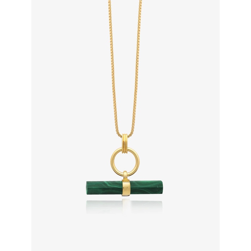 Rachel Jackson Mini Malachite T-Bar Necklace- Gold