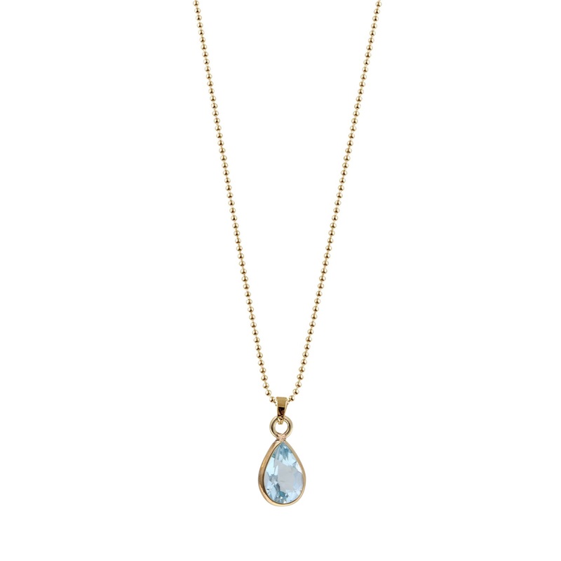 Von Treskow Yg Plated Fine Ball Chain Necklace w/ Pear Blue Topaz