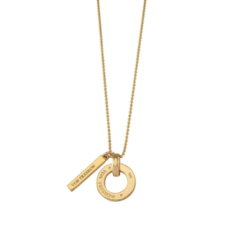 Von Treskow Yg Plated Fine Ball Chain Necklace w/ VT Disc & Bar-45cm