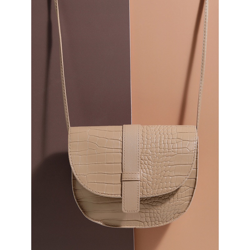 Croco Beige Cross Body Bag