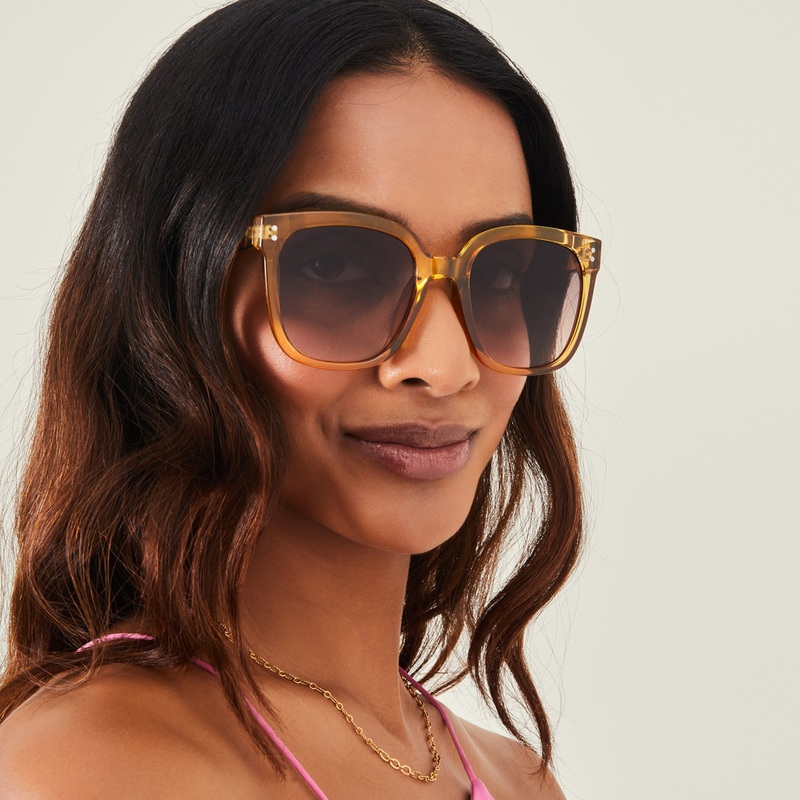 Yellow Crystal Large Square Sunglasses