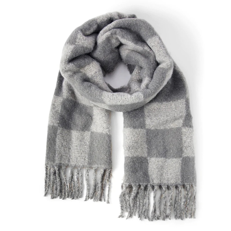 Accessorize London Women's Grey Checkerboard Super Fluffy Scarf