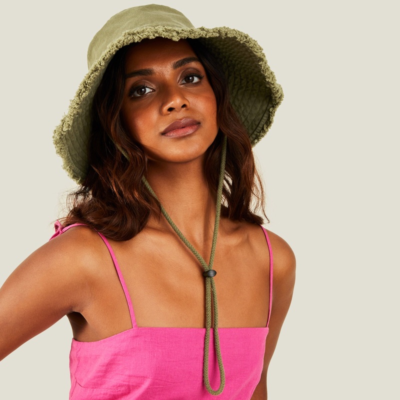 Accessorize London Women's Lace Trim Bucket Hat Green