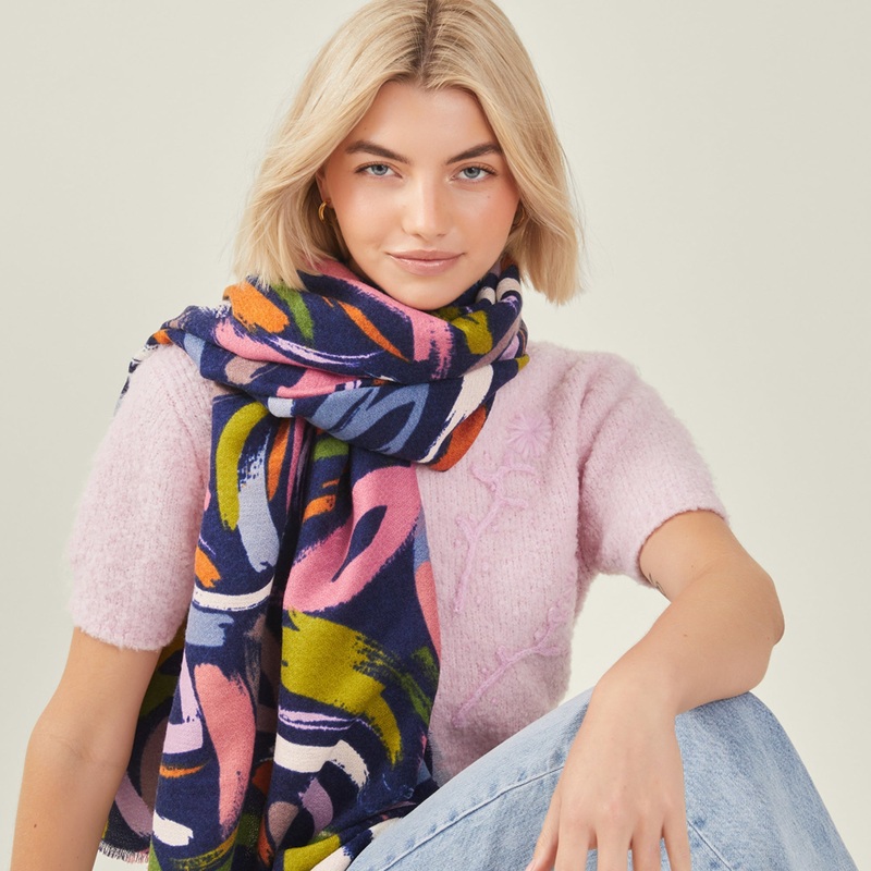 Brushstroke Abstract Print Blanket Scarf Multi