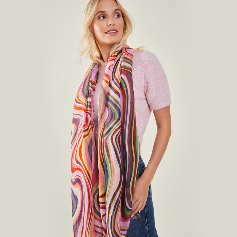 Lightweight Swirl Print Scarf Multi