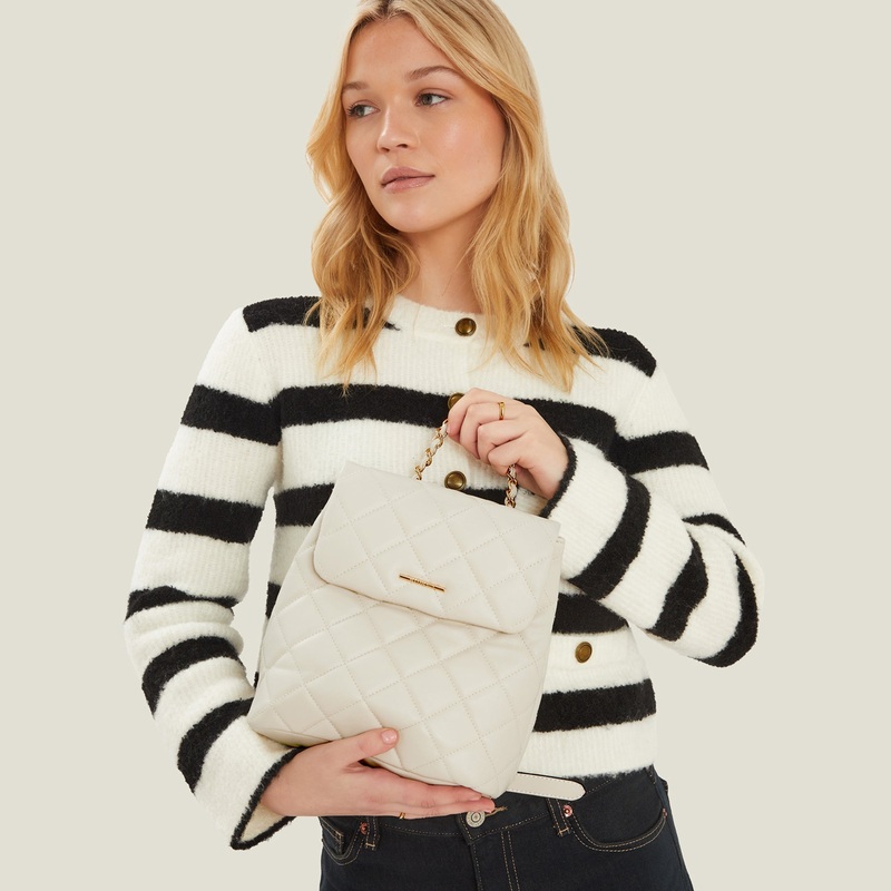 Cream Small Quilted Faux Leather Backpack
