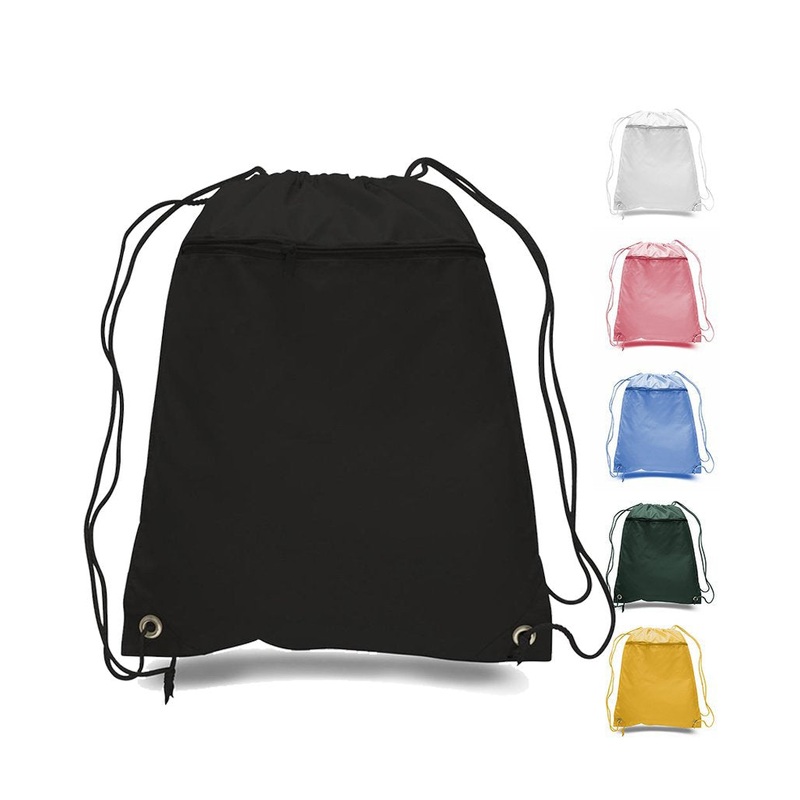 216 ct Promotional Polyester Drawstring Bags with Front Pocket - By Case
