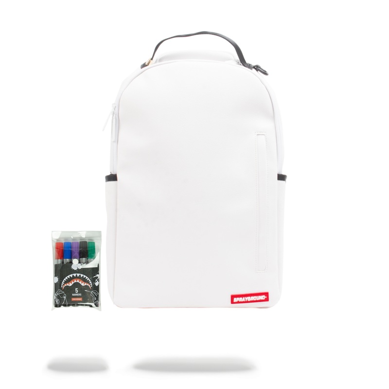 THE SPRAYGROUND DIY WHITE BACKPACK (VEGAN LEATHER & INNER MONEY LINING) & MARKERS INCLUDED