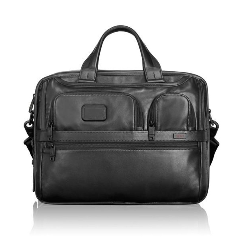 Alpha Leather Business Men's Expandable Organizer Computer Brief