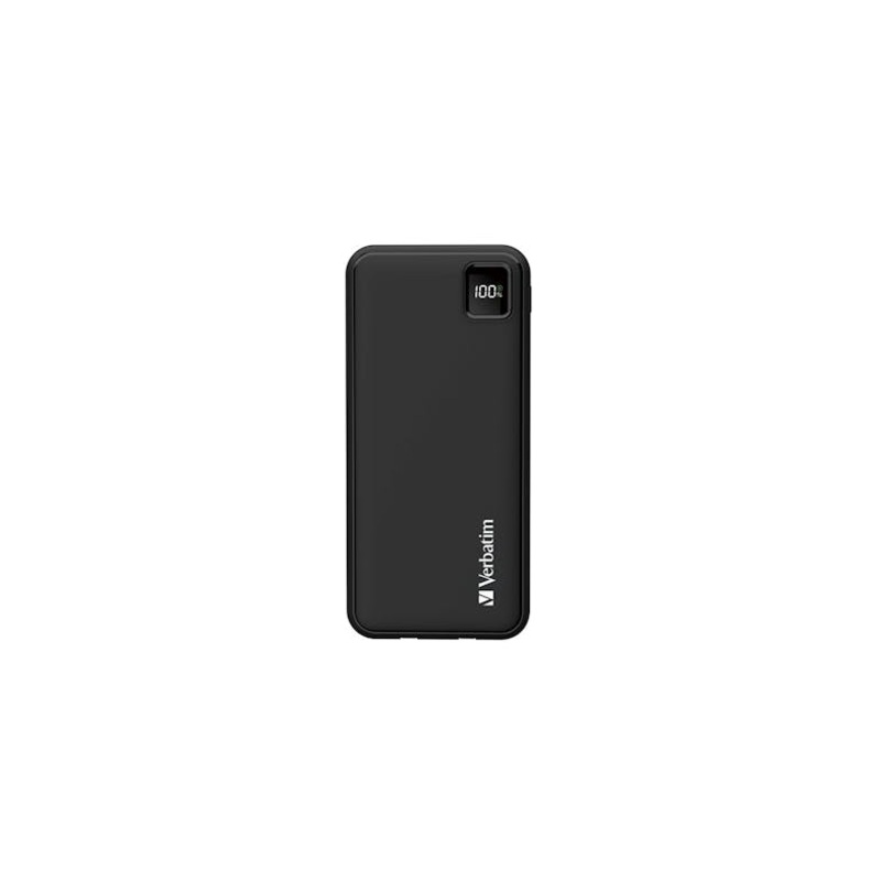 Verbatim Power Pack | 10000mAh Powerbank w/ Built-In Cables & Digital Display - Black