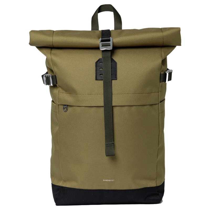 Sandqvist Icon Rolltop - Rucksack M 14" 60 cm (olive drab with black leather)